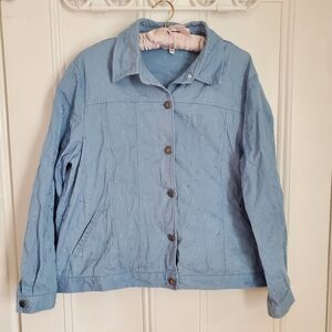 Light Blue Embroidered Denim Jean Jacket Shacket